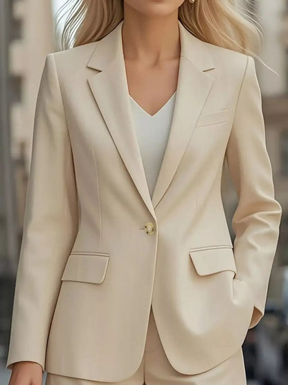 Lapel Collar One Button Blazer - Apricot - View 1