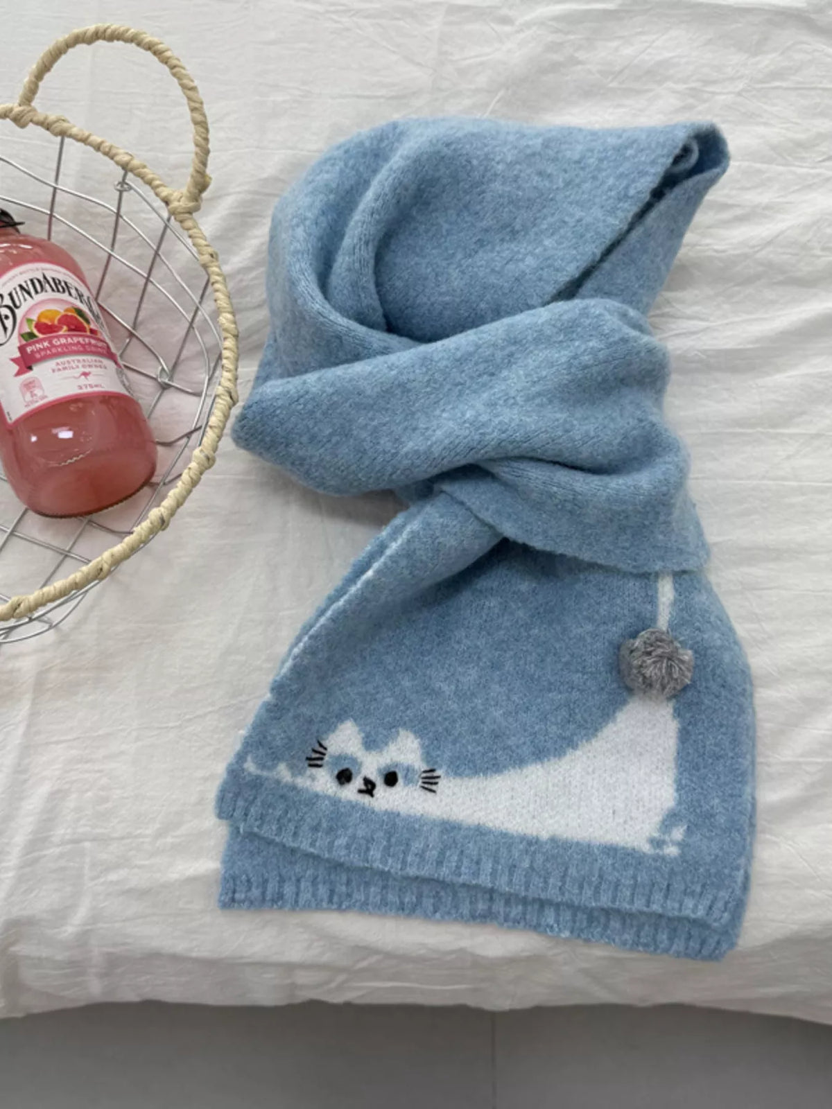 Cute Cat Knitted Scarf - Blue - View 1
