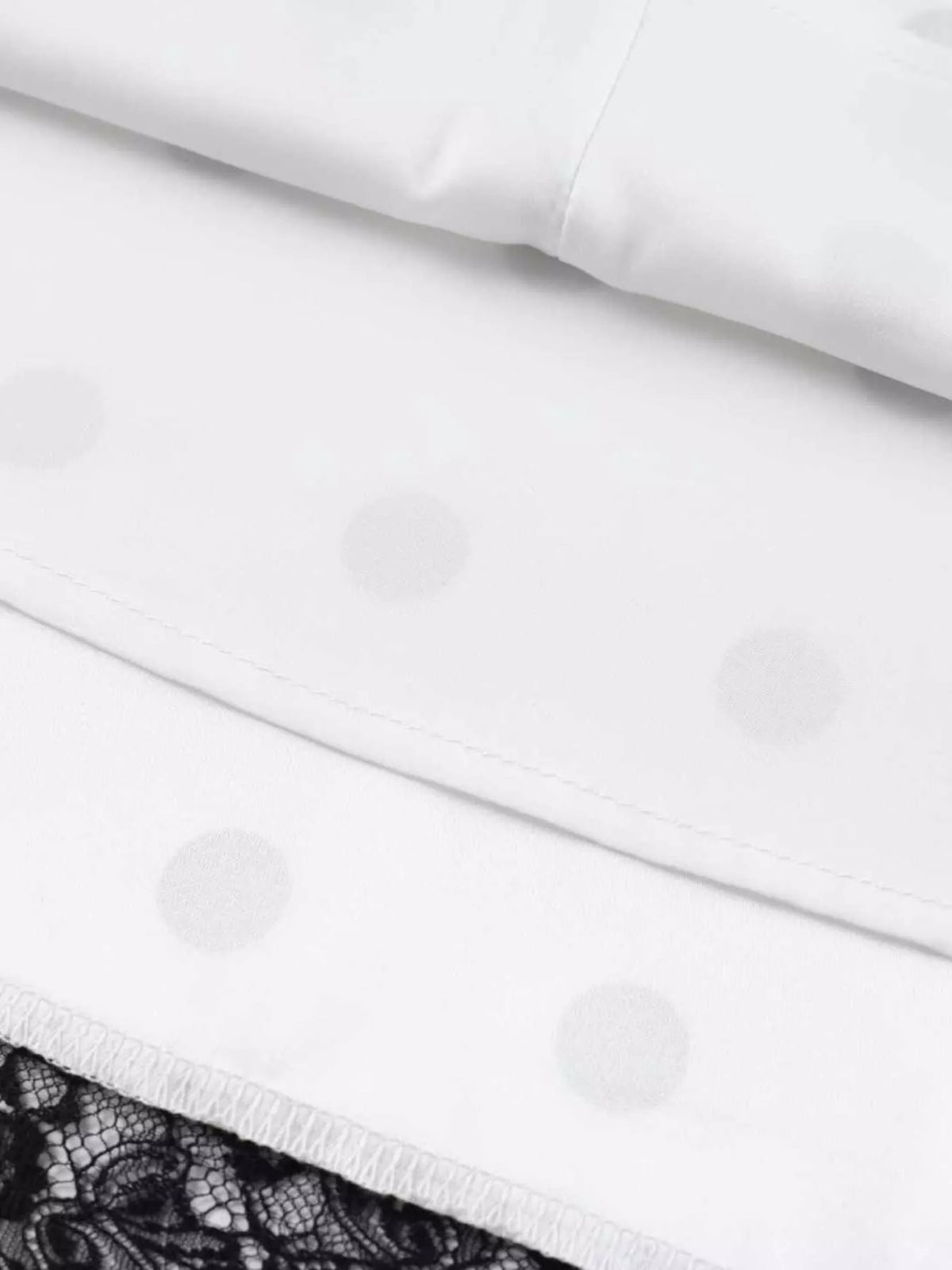 Polka Dot Midi Skirt with Lace Trim - White - View 17