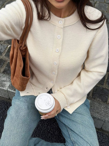 Button-Down Knit Cardigan - Beige - View 2