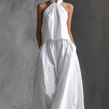 Loose Sleeveless Top High-Waisted Wide-Leg Pants Two-Piece Set for Women