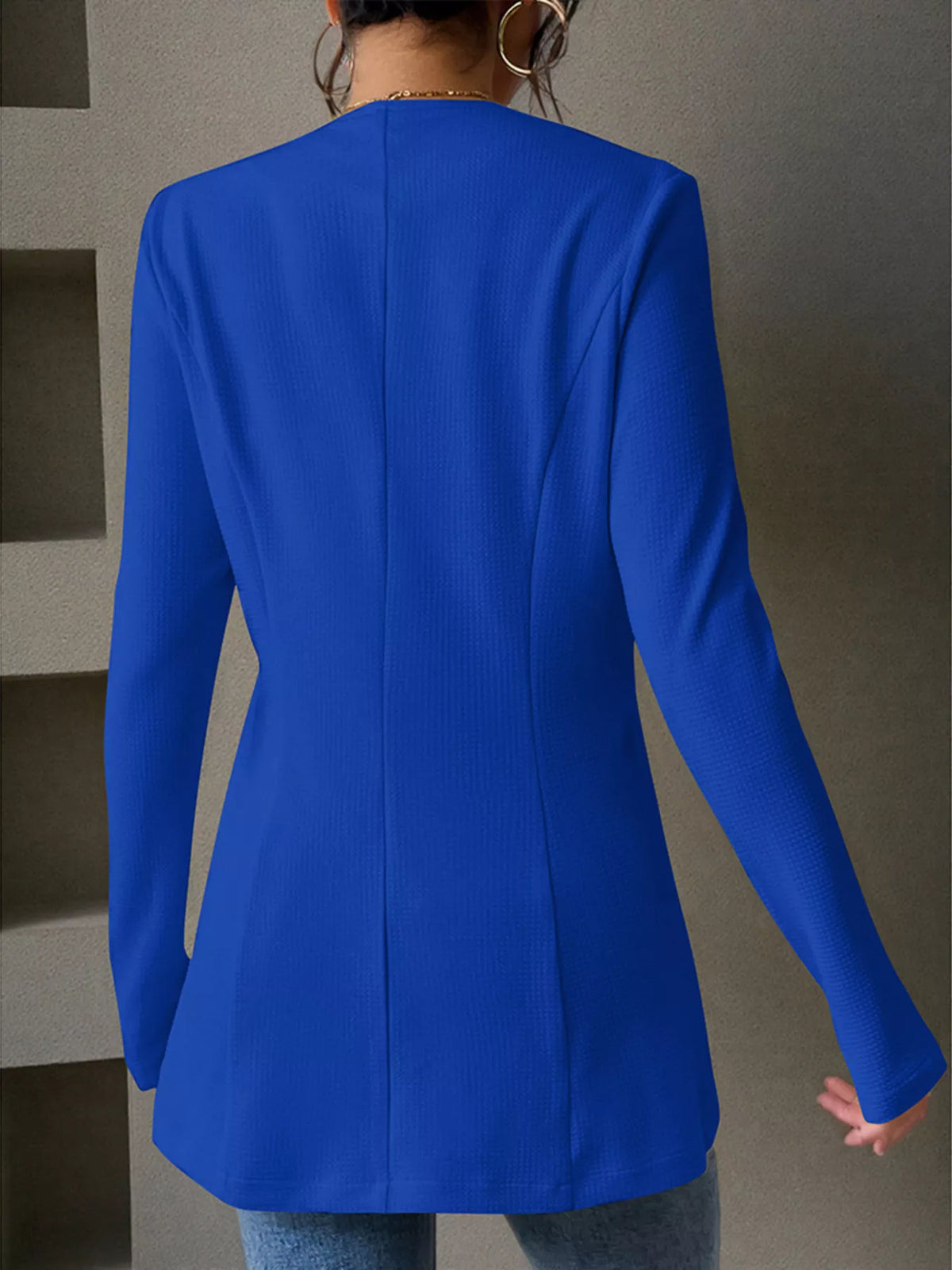 One Button Long Sleeve Blazer - Royal Blue - View 21