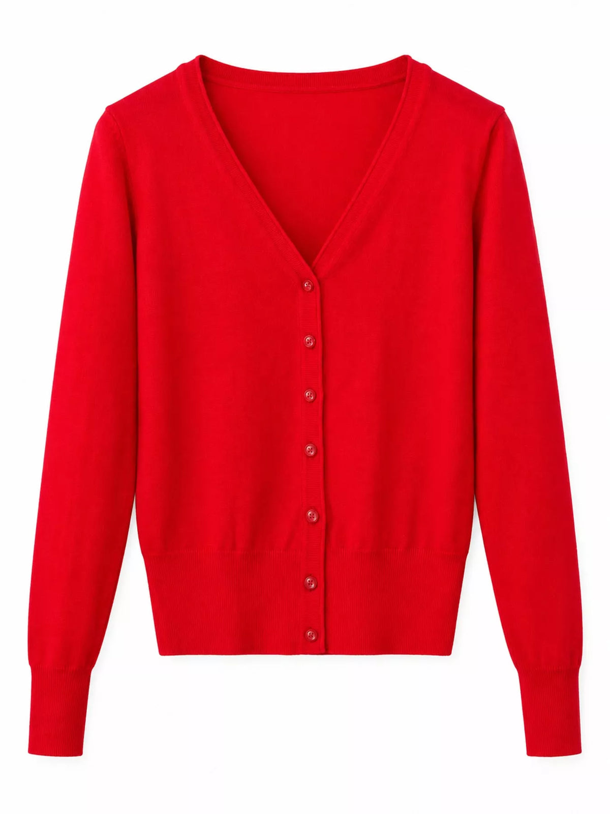 Classic V-Neck Button-Down Knit Cardigan - Bright Red - View 93