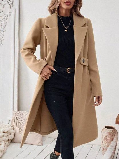 Lapel Collar Longline Coat - Camel - View 1