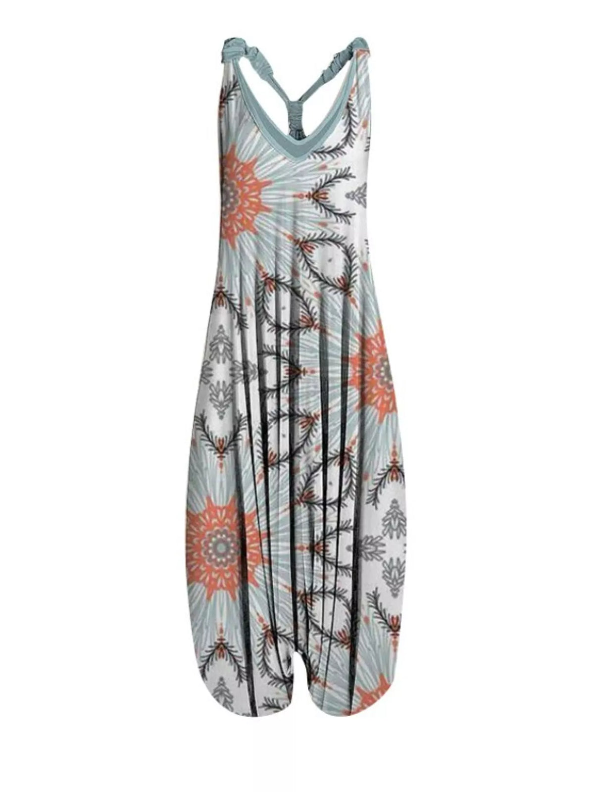 Full Size Printed V-Neck Sleeveless Jumpsuit Plus Size - 11- - View 60