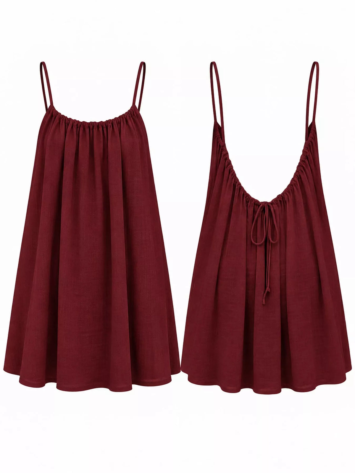 Full Size Backless Spaghetti Strap A-Line Mini Dress Plus Size - Burgundy-Style C - View 44