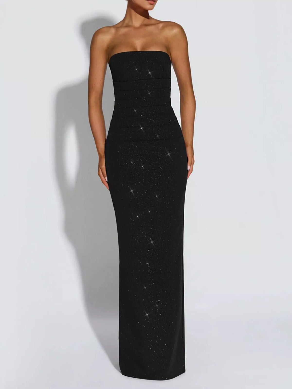 Slit Glitter Tube Maxi Dress with Scarf - Black - View 5