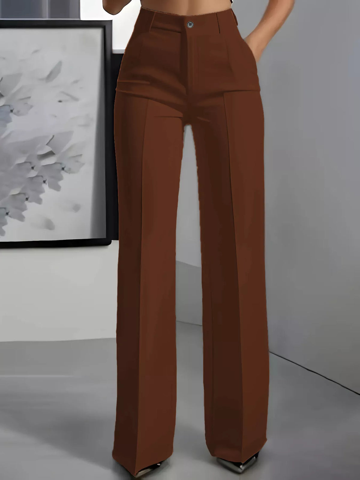 Full Size High-Waisted Wide-Leg Pants Plus Size - Dark Brown - View 1