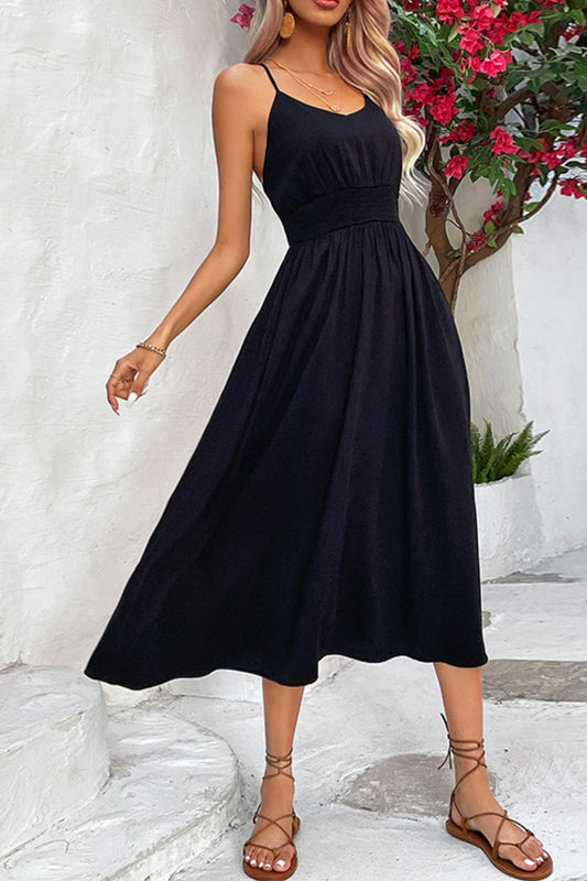 Perfee Spaghetti Strap Scoop Neck Midi Dress - Black - View 1