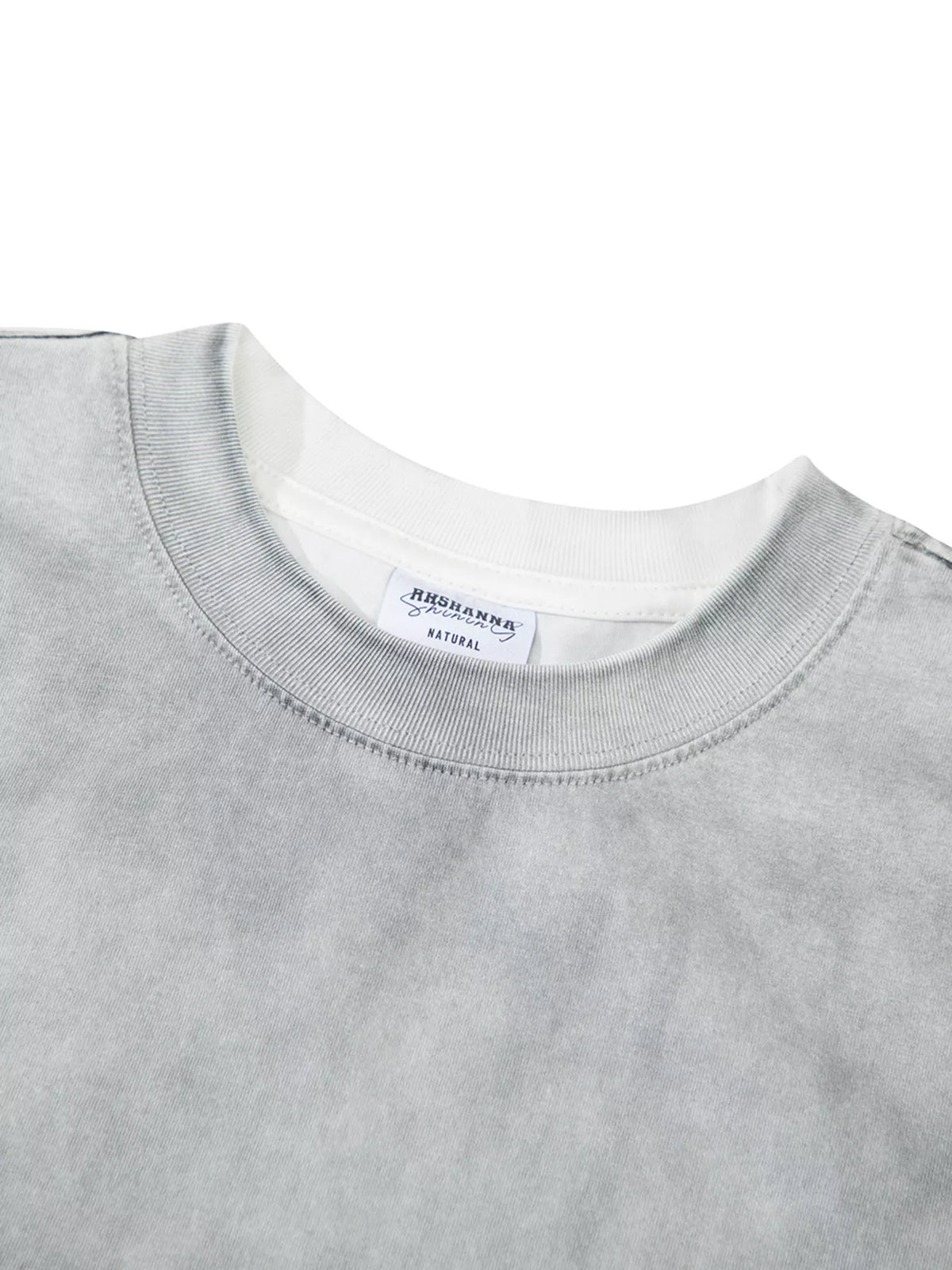 Men's Washed Round Neck Short Sleeve T-Shirt - White Gray - View 7