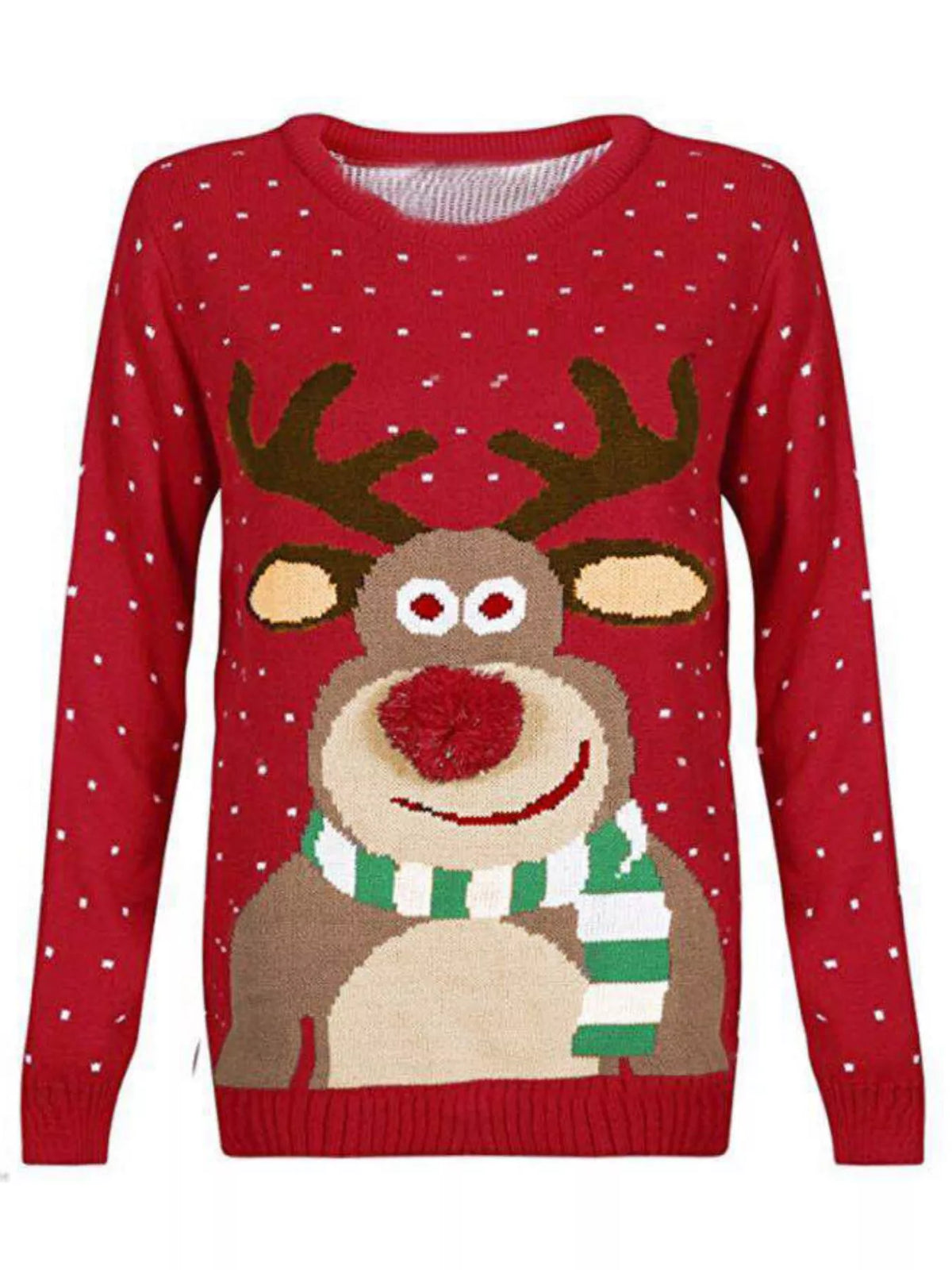 Christmas Reindeer Graphic Round Neck Sweater - Red - View 2