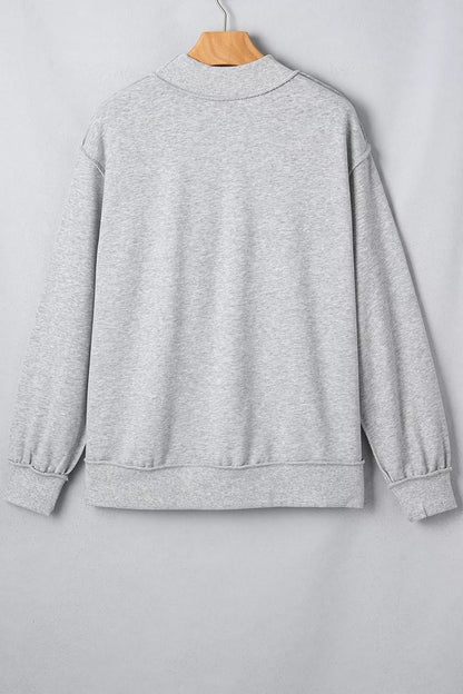 Exposed Seam Mock Neck STATE Letter Graphic Loose Sweatshirt - Gray - View 5