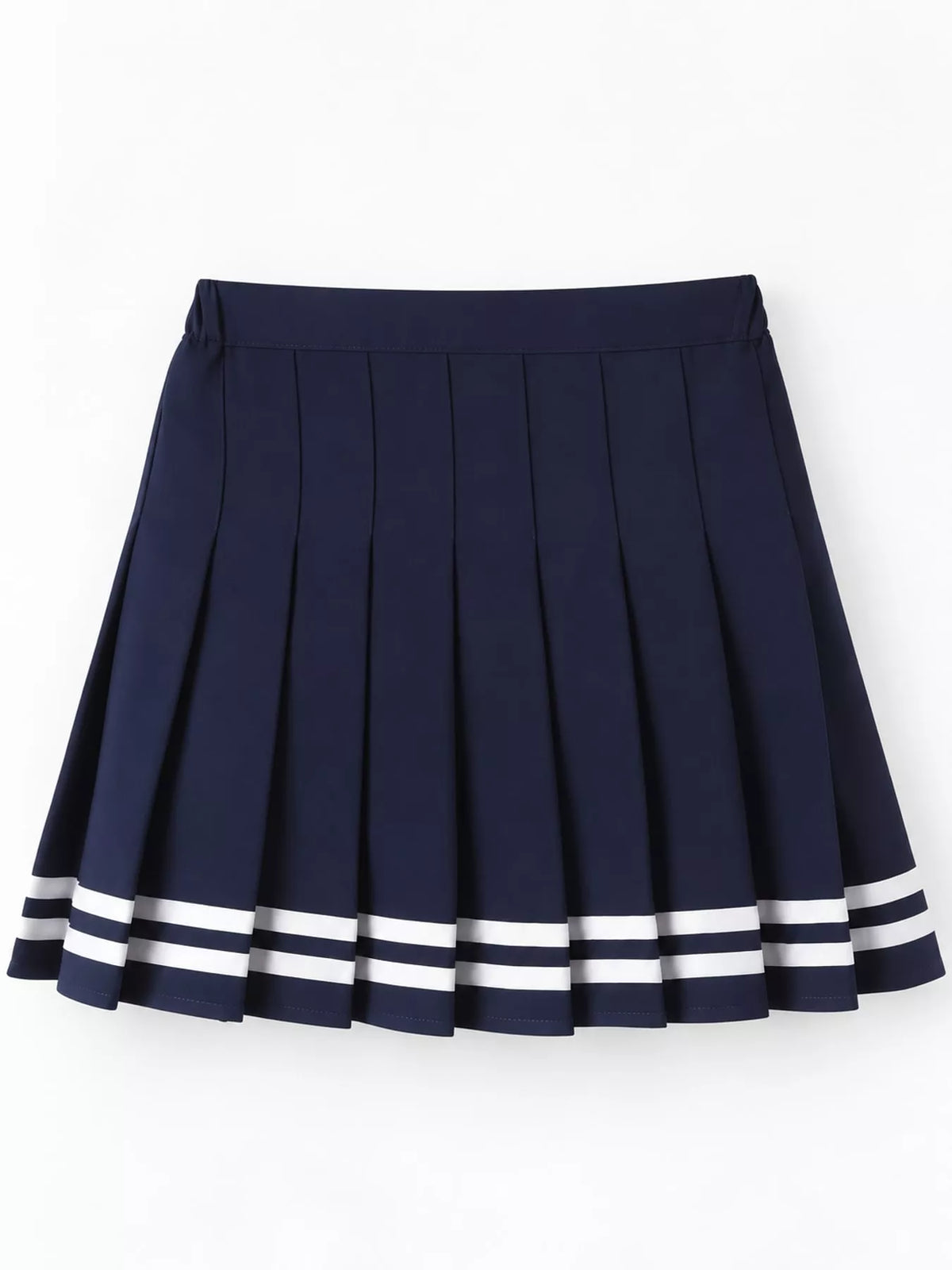 Pleated Striped Skirt - Black And White - Striped With Built-in Shorts - View 4