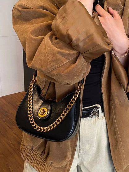 Chain Accent Shoulder Bag - Black - View 2