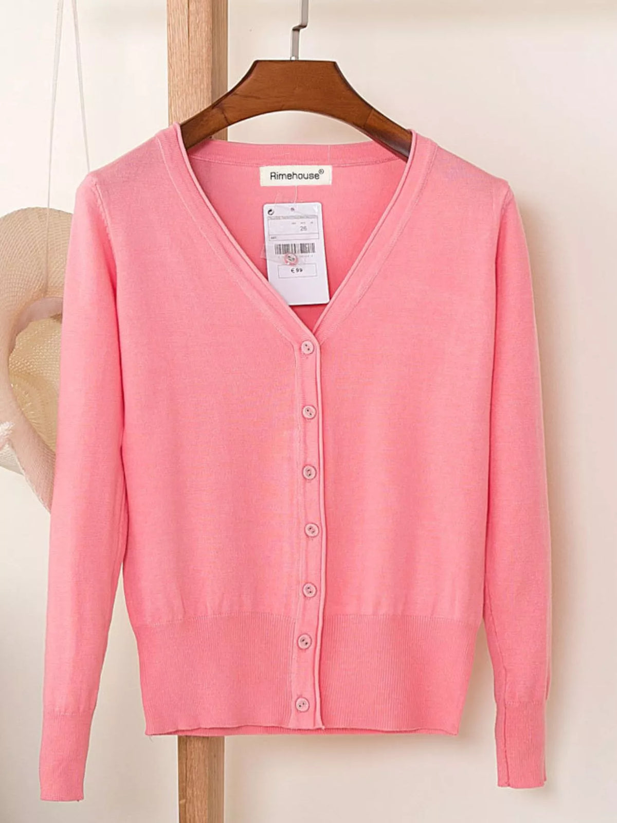 Classic V-Neck Button-Down Knit Cardigan - Pink - View 7