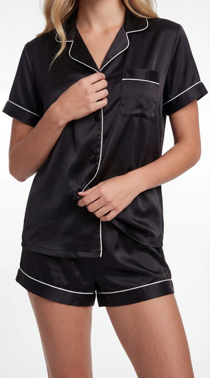 Satin PJ Set W/ Piping, back view