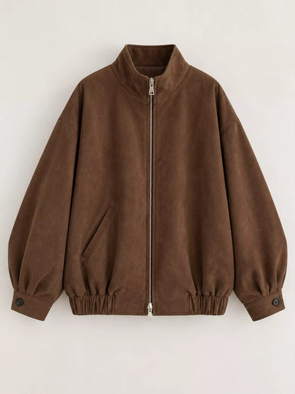 Stand Collar Zip Up Jacket - Brown-915 Original Quality With Lining - View 6