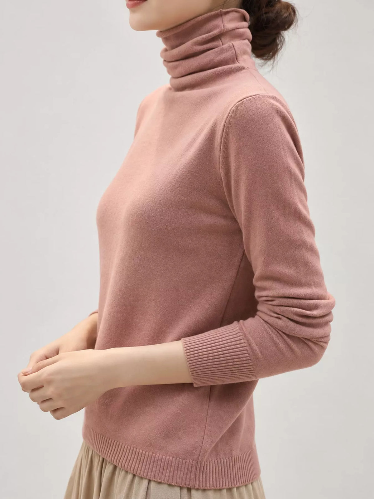 Full Size Slim-Fit Turtleneck Knit Top Plus Size - Dusty Pink - View 15
