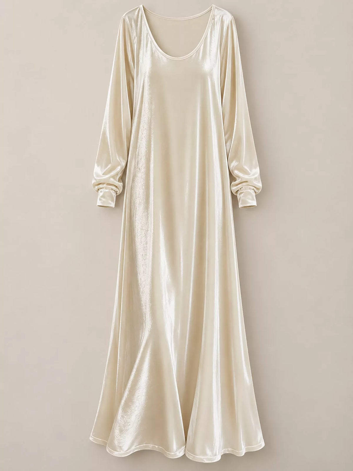Velvet Long-Sleeve Maxi Dress - Apricot - View 24