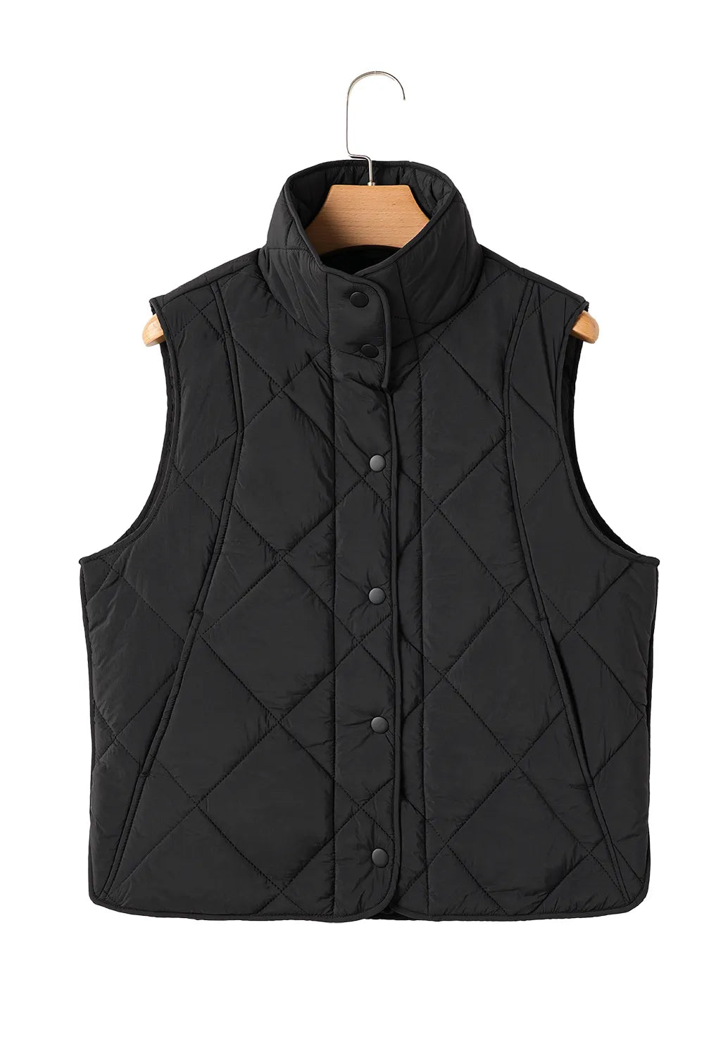 Snap Down Texture Vest Coat with Pockets - Black - View 14