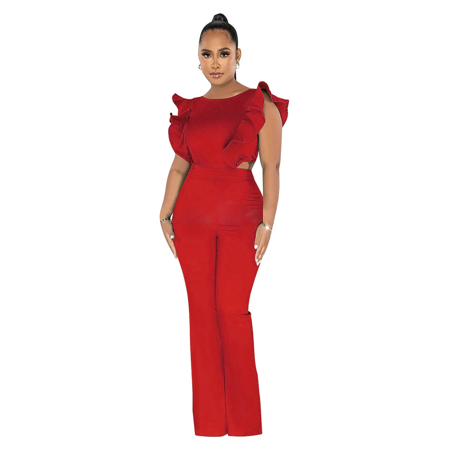 Round neck solid color jumpsuit