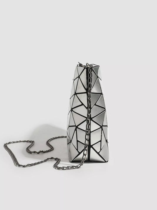Geometric Metallic Crossbody Bag with Chain Strap - Silver - View 2