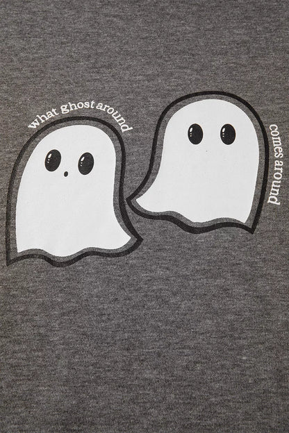 Halloween Ghost Print Mineral Wash Oversize Hoodie - Dark Gray - View 6
