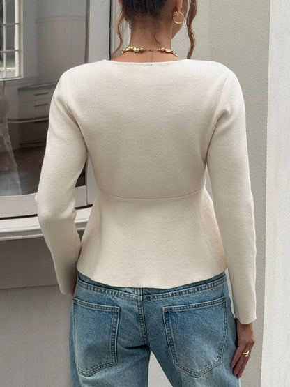 Peplum Button-Up Cardigan - Apricot Color - View 5