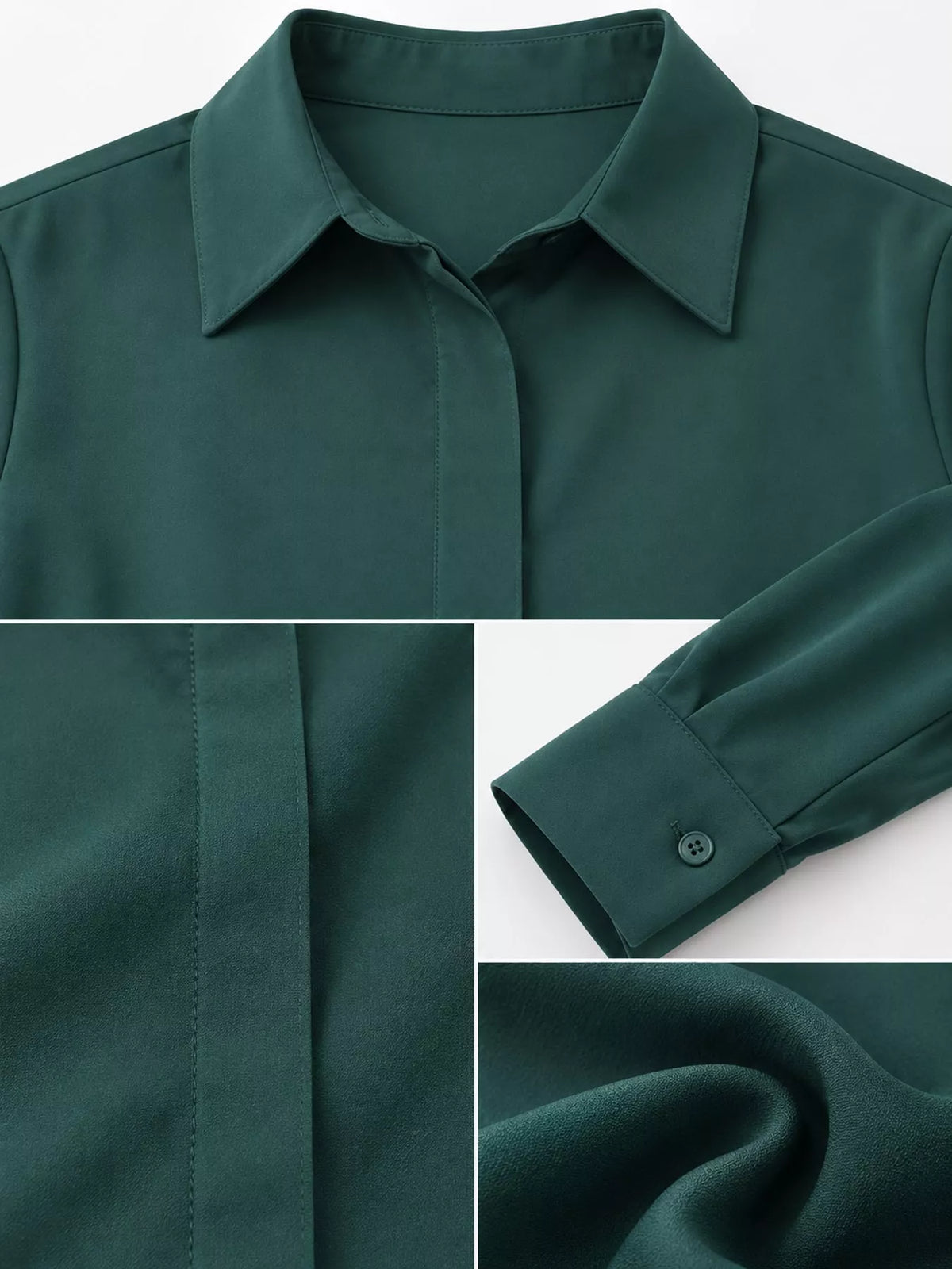 Button Up Long-Sleeve Shirt - Dark Green - View 75