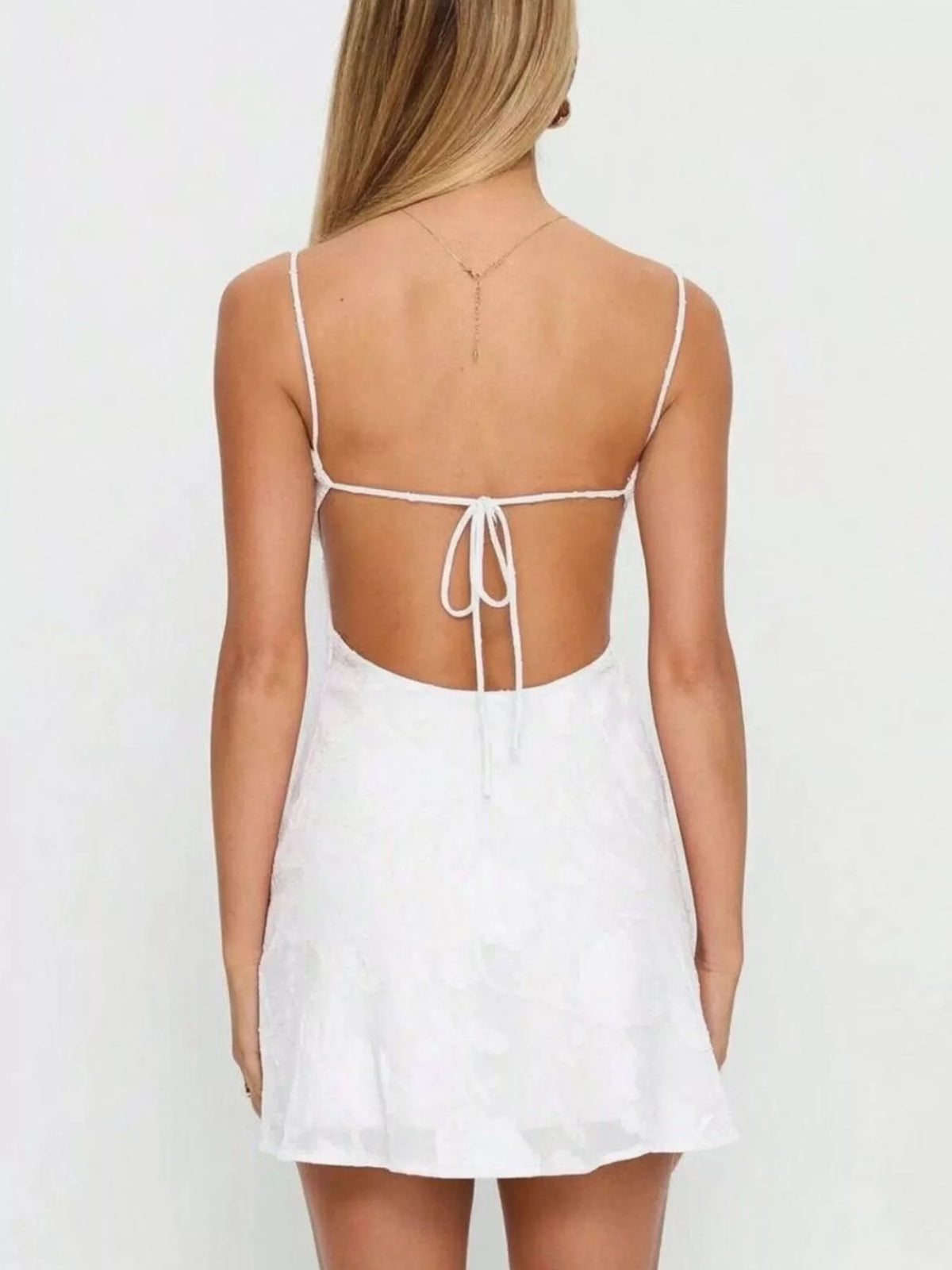 Backless Spaghetti Strap Mini Dress - White - View 2