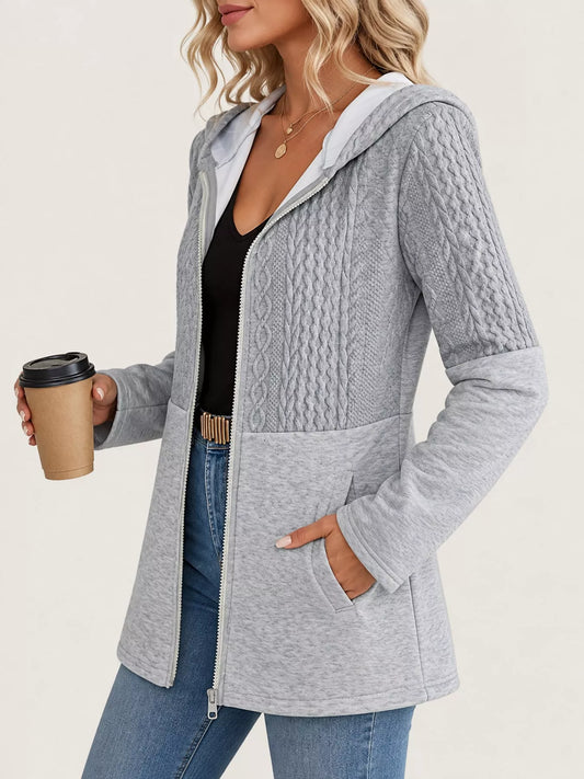 Full Size Hooded Zip-Up Jacket Plus Size - Gray - View 2