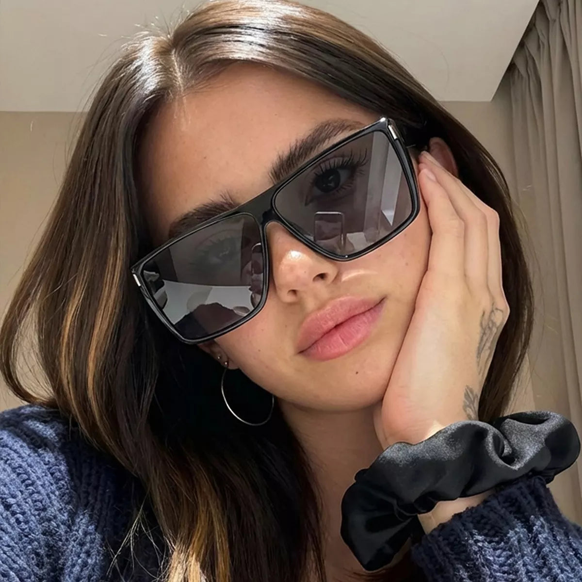 Oversized Square Sunglasses - Black - View 1