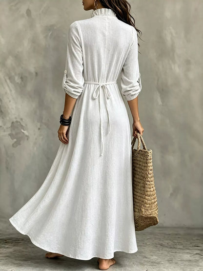 Full Size Frill Roll-Up Sleeve Maxi Dress Plus Size - White - View 4