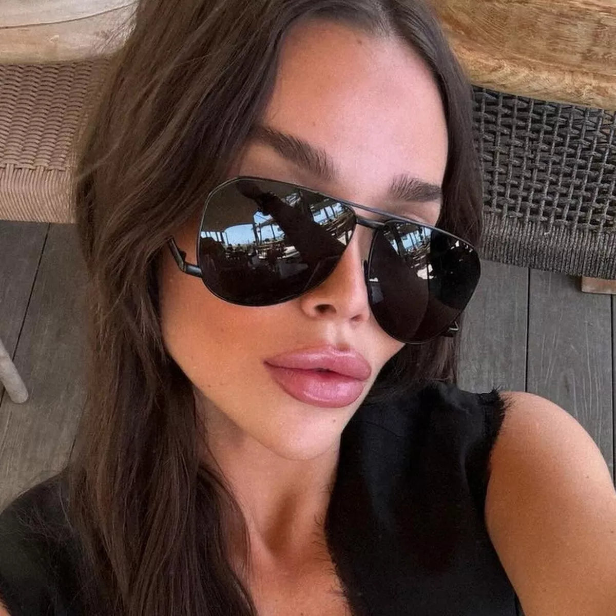 UV Protection Aviator Sunglasses - Black - View 5