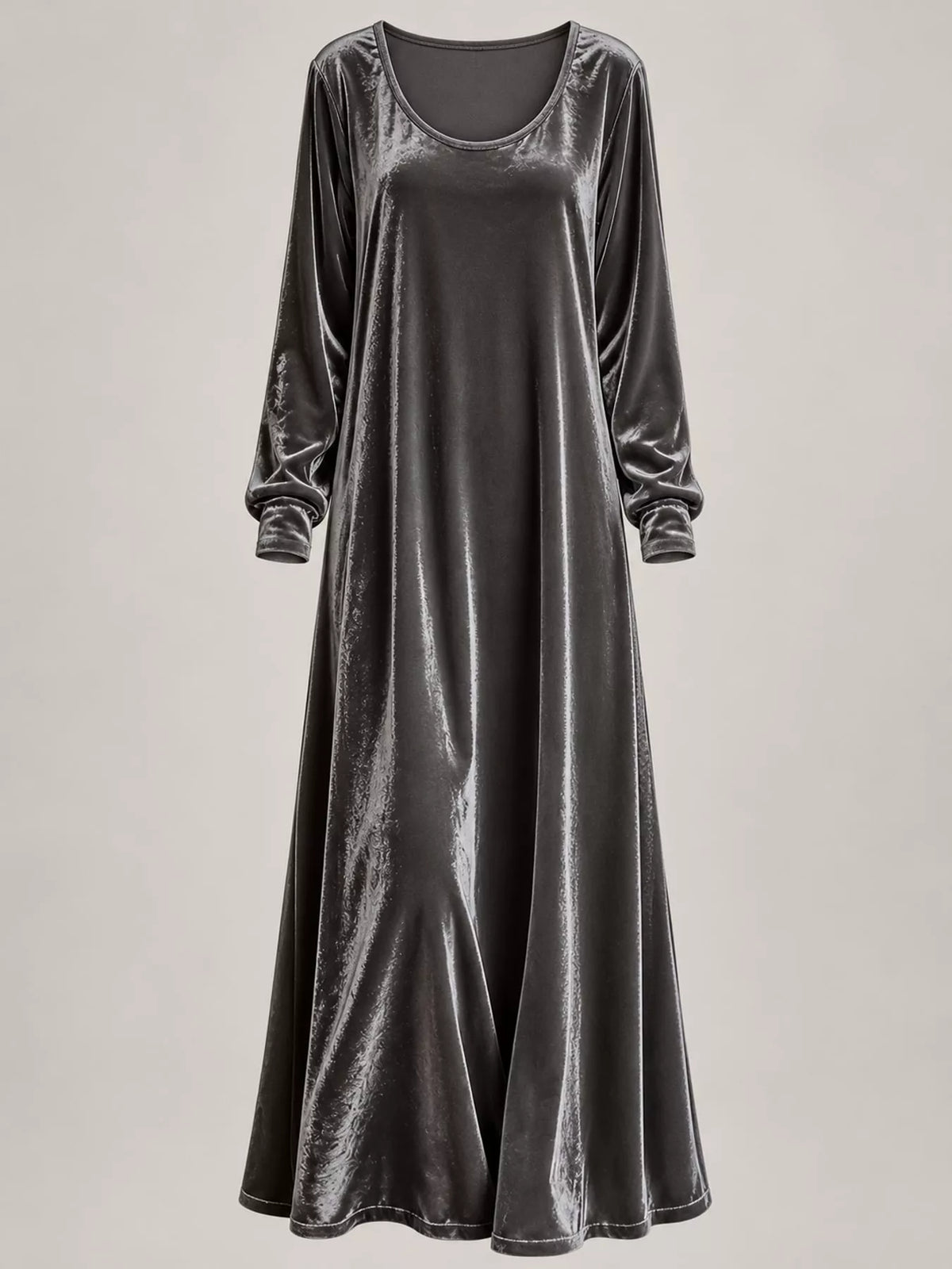 Velvet Long-Sleeve Maxi Dress - Gray - View 14