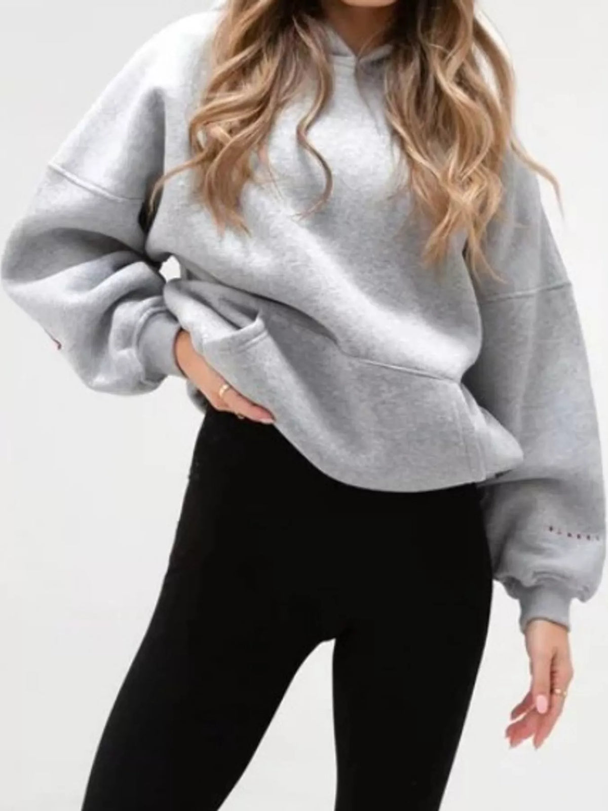 Letter Back Hoodie with Kangaroo Pocket - Heather Gray - View 23