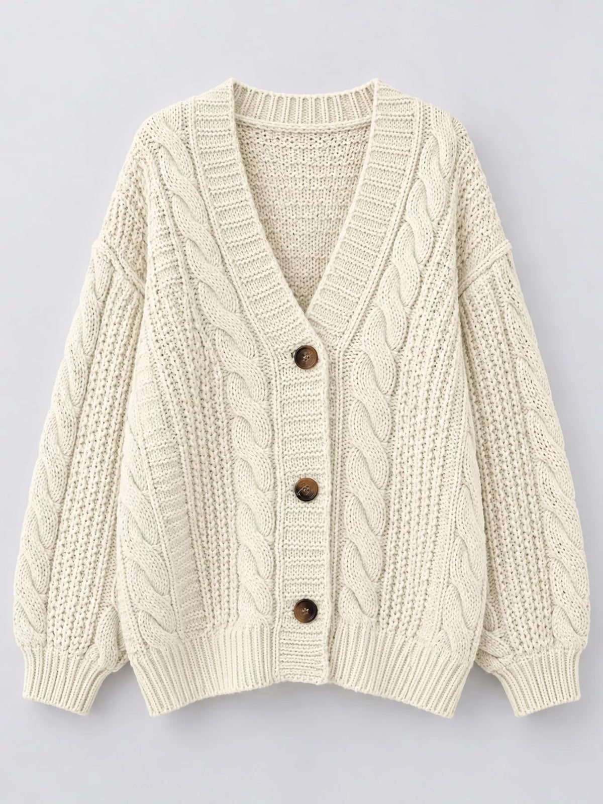 Cable Knit Button-Down Cardigan - Off-White - View 14