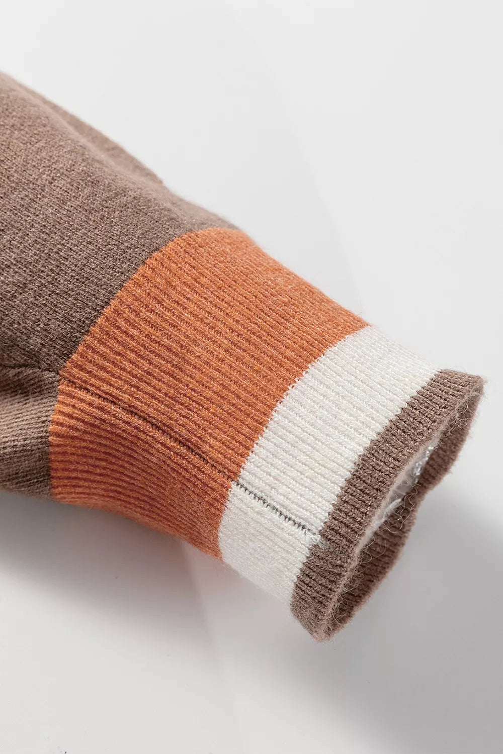 Contrast Trim V-Neck Sweater - Brown - View 9
