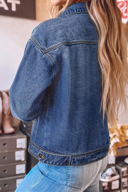 Button Up Dropped Shoulder Denim Jacket - Medium - View 2