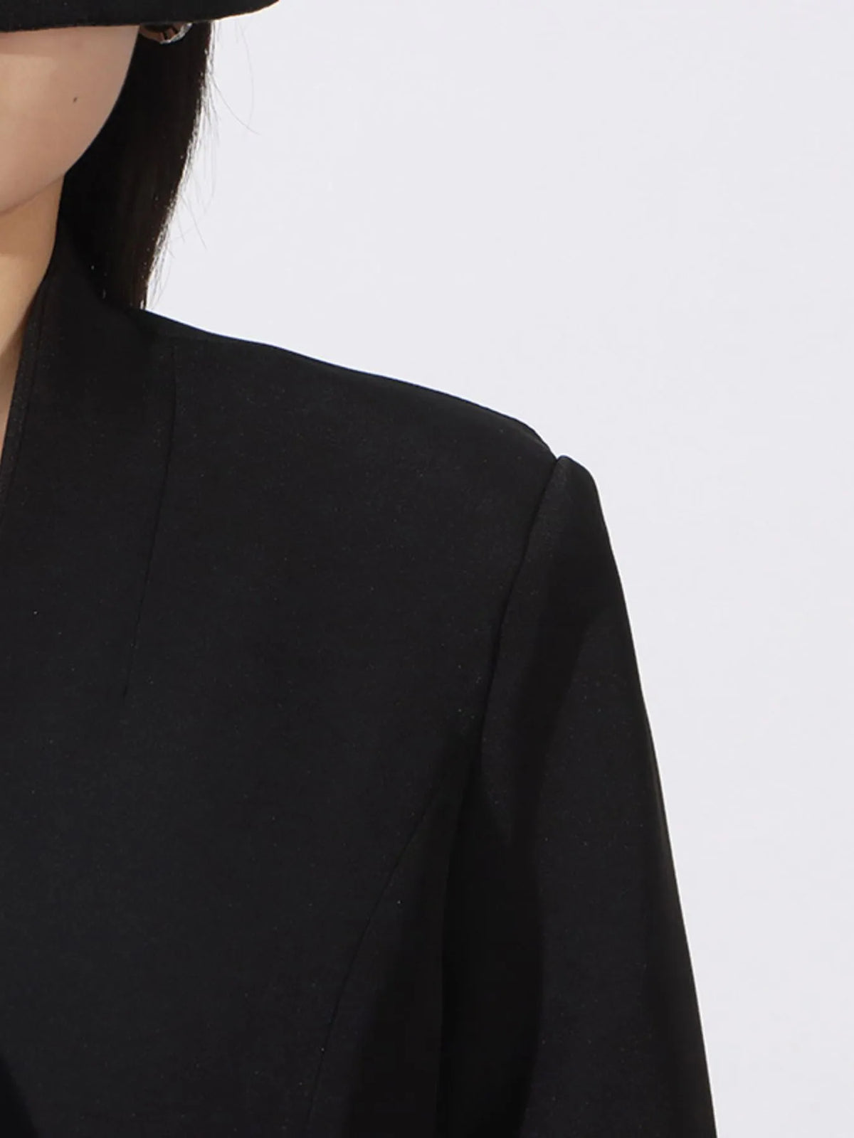 Flower Button Front Long Sleeve Blazer - Black - View 3