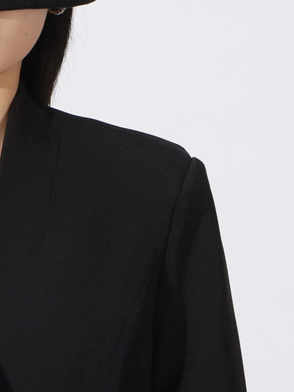 Flower Button Front Long Sleeve Blazer - Black - View 3