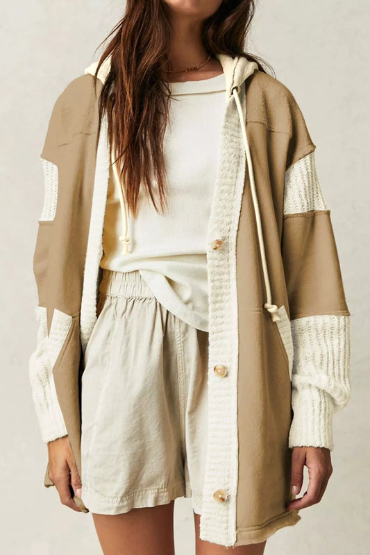 Color Block Knit Trim Drawstring Hoodie - product photo 1