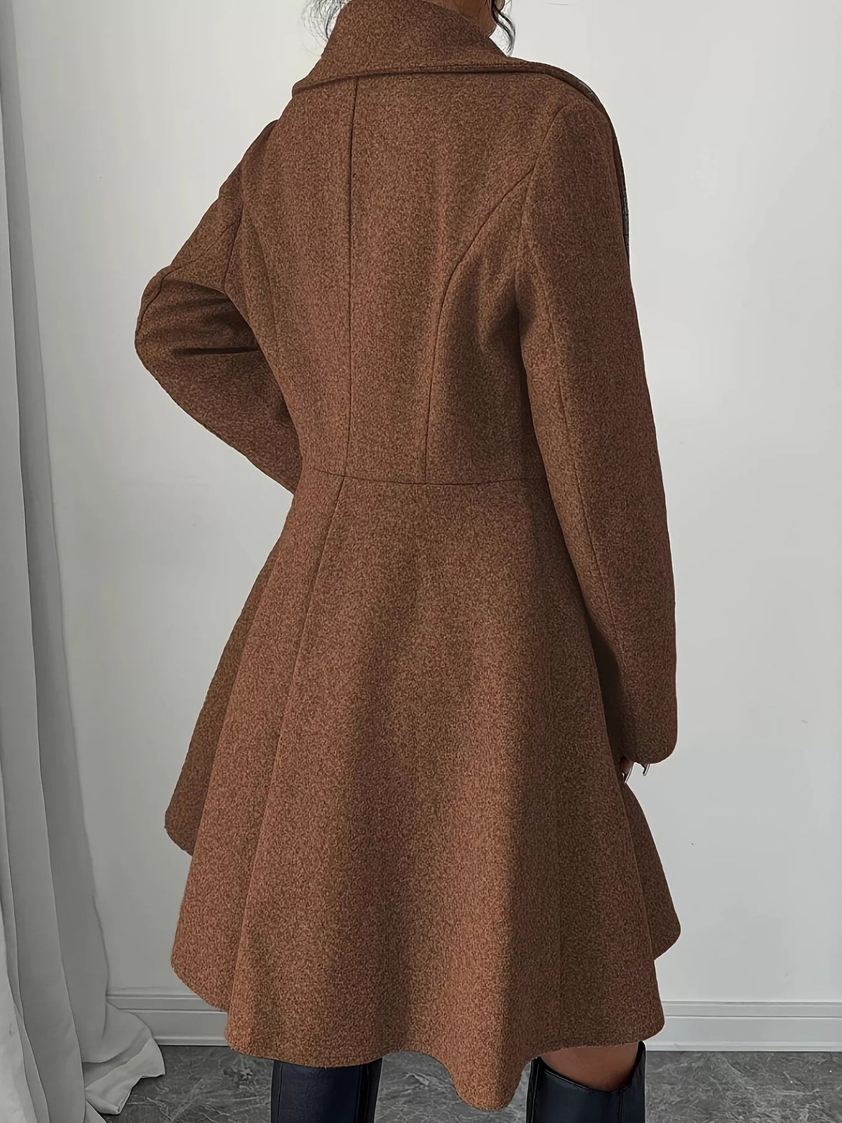 Double-Breasted Long Sleeve Outerwear - Dark Brown - View 5