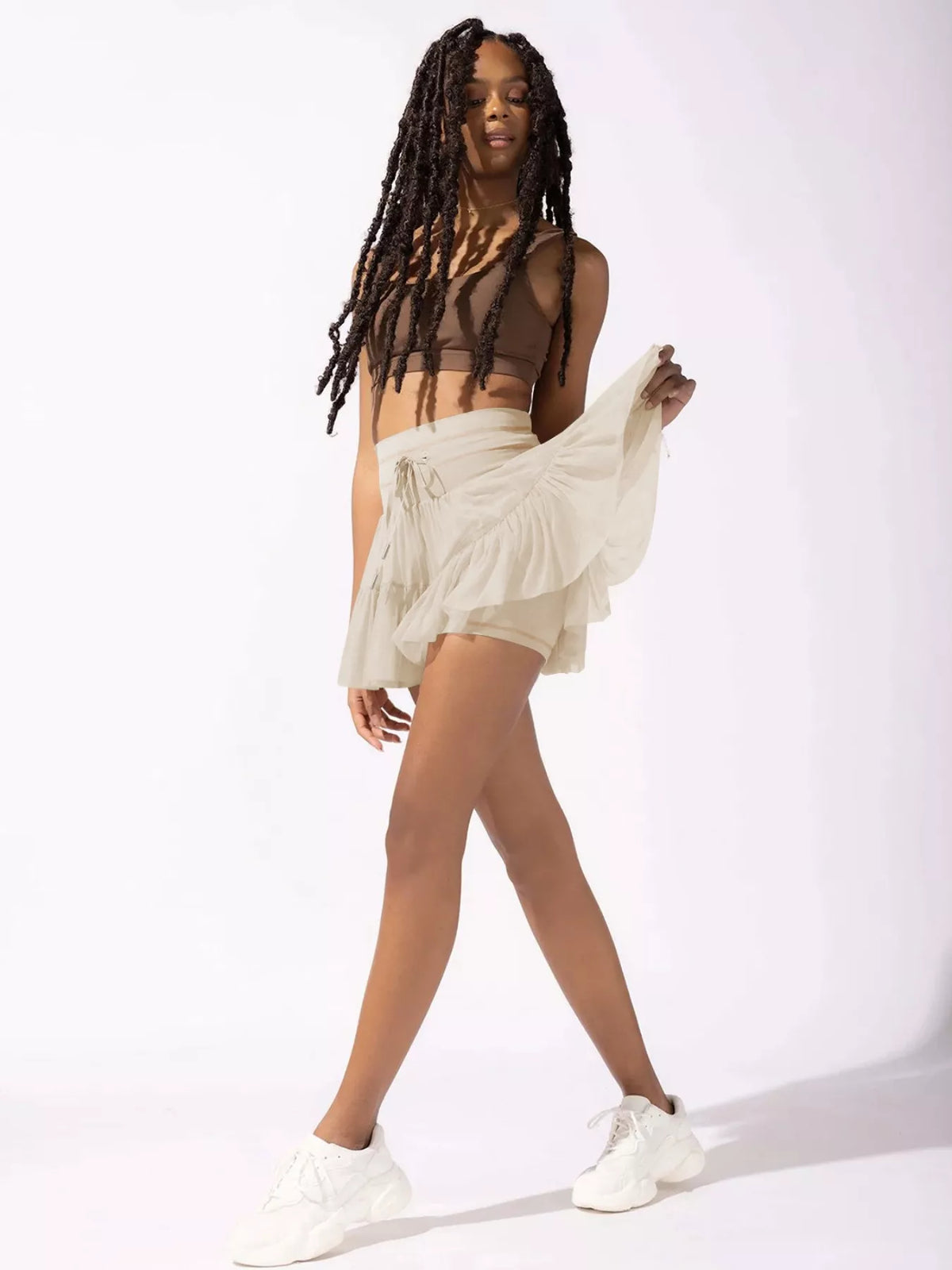 Tiered Skort with Drawstring - Dust Storm - View 11