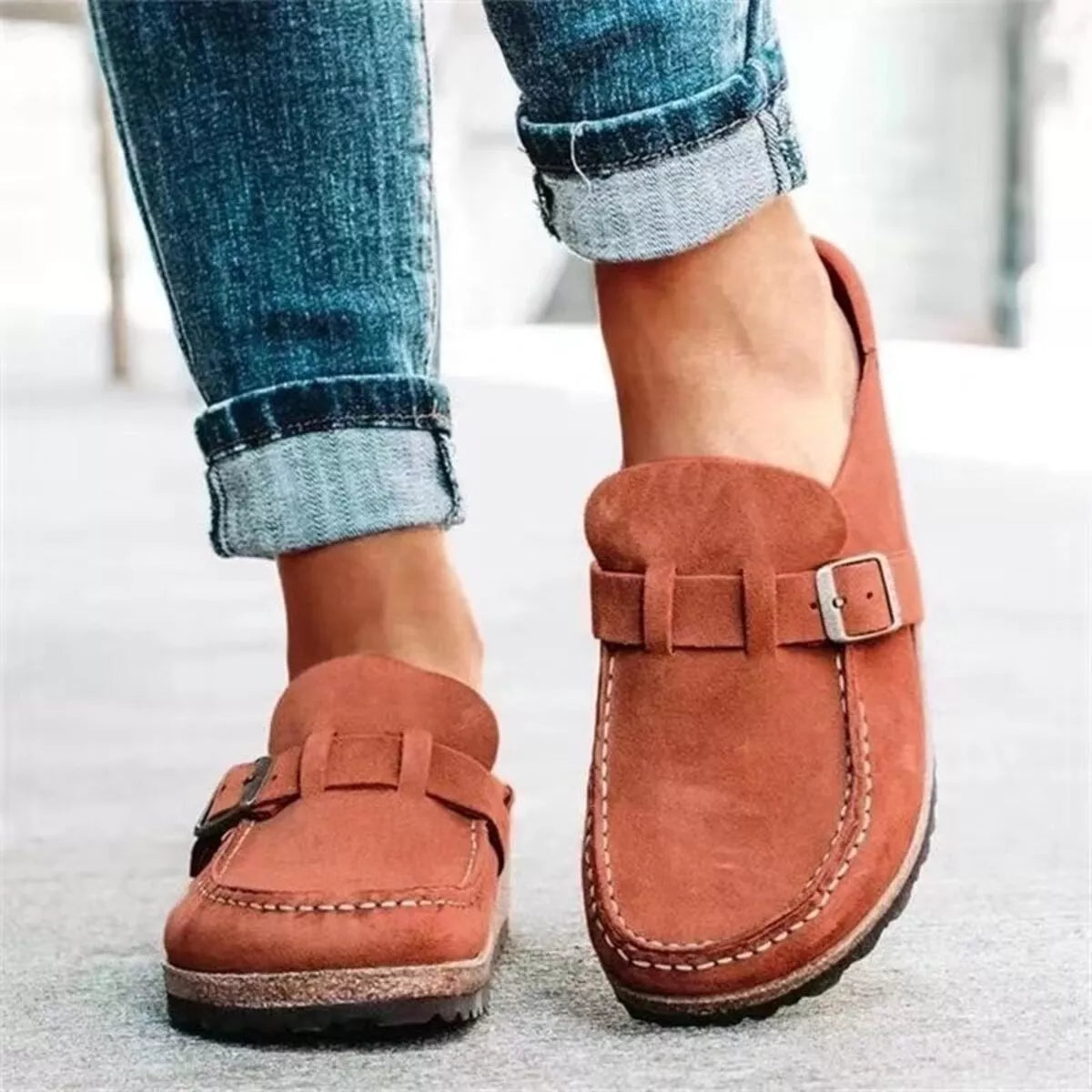 Round Toe Slip-Ons - Orange Red - View 1