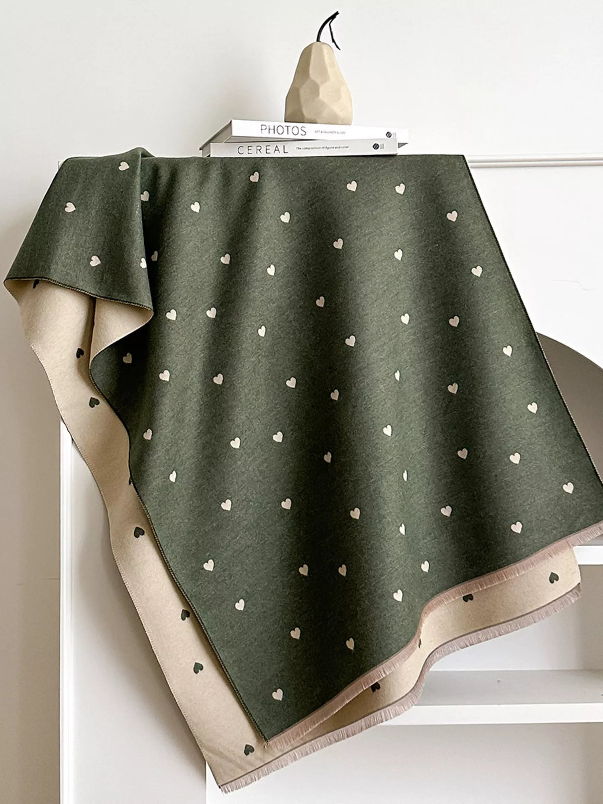 Heart Raw Hem Scarf - Green - View 9