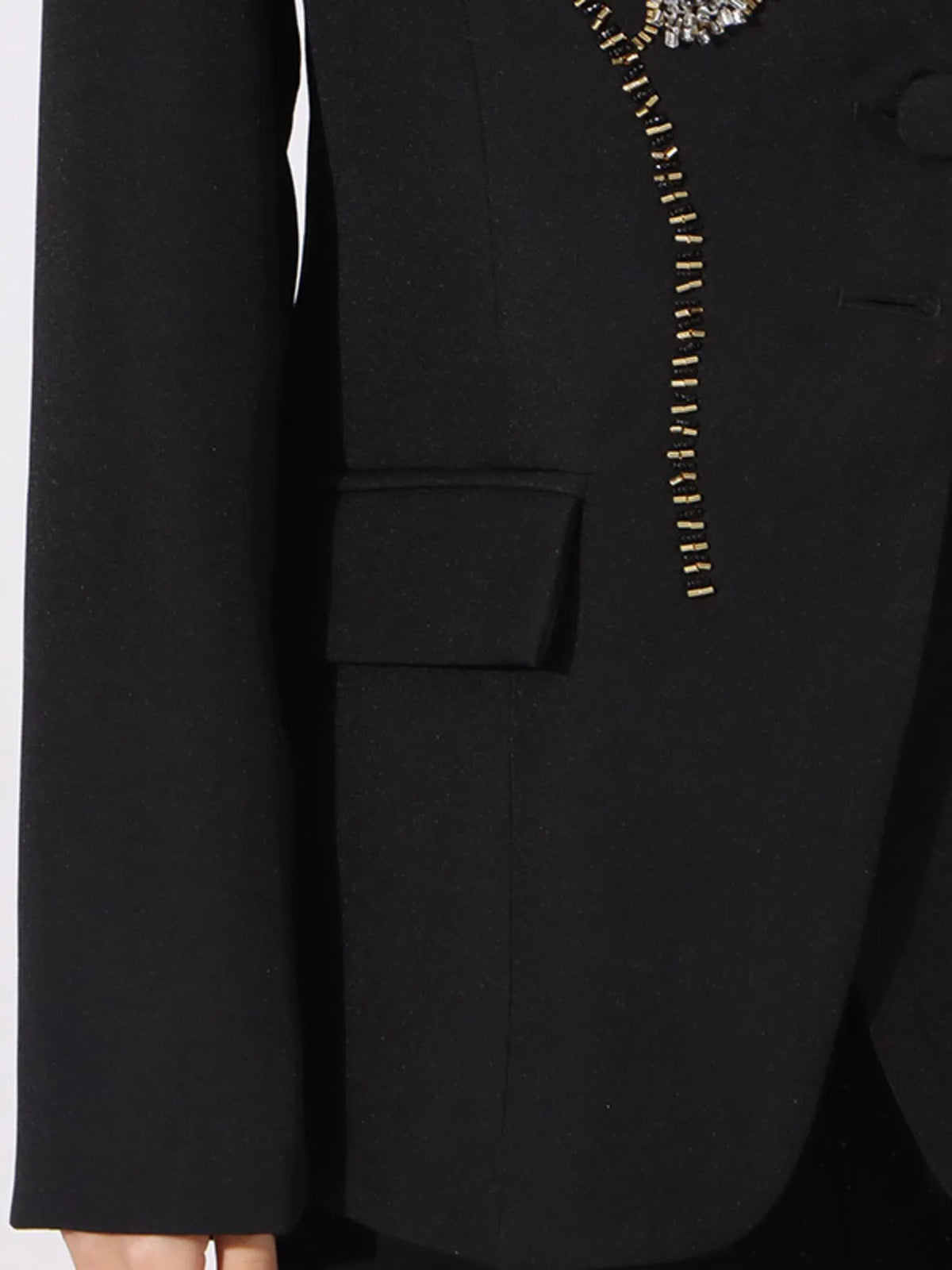 Flower Button Front Long Sleeve Blazer - Black - View 6