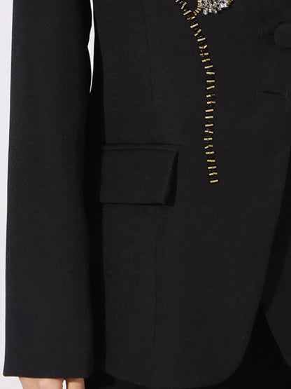 Flower Button Front Long Sleeve Blazer - Black - View 6