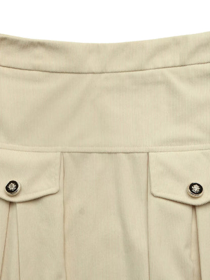 High Waist Pleated Midi Skirt - Khaki - View 11