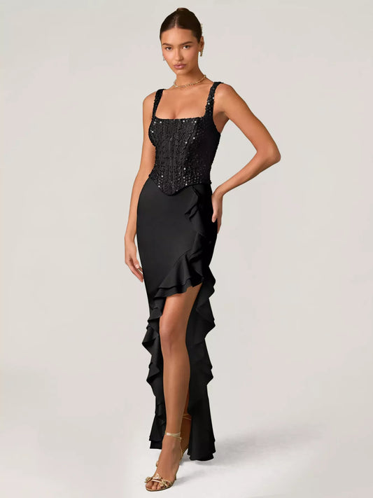 Sequin Ruffle Hem Maxi Dress - product photo 1